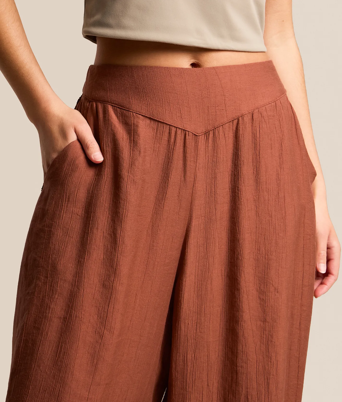 Bottoms | Willow & Root Textured Wide Leg Pant Rose Brown