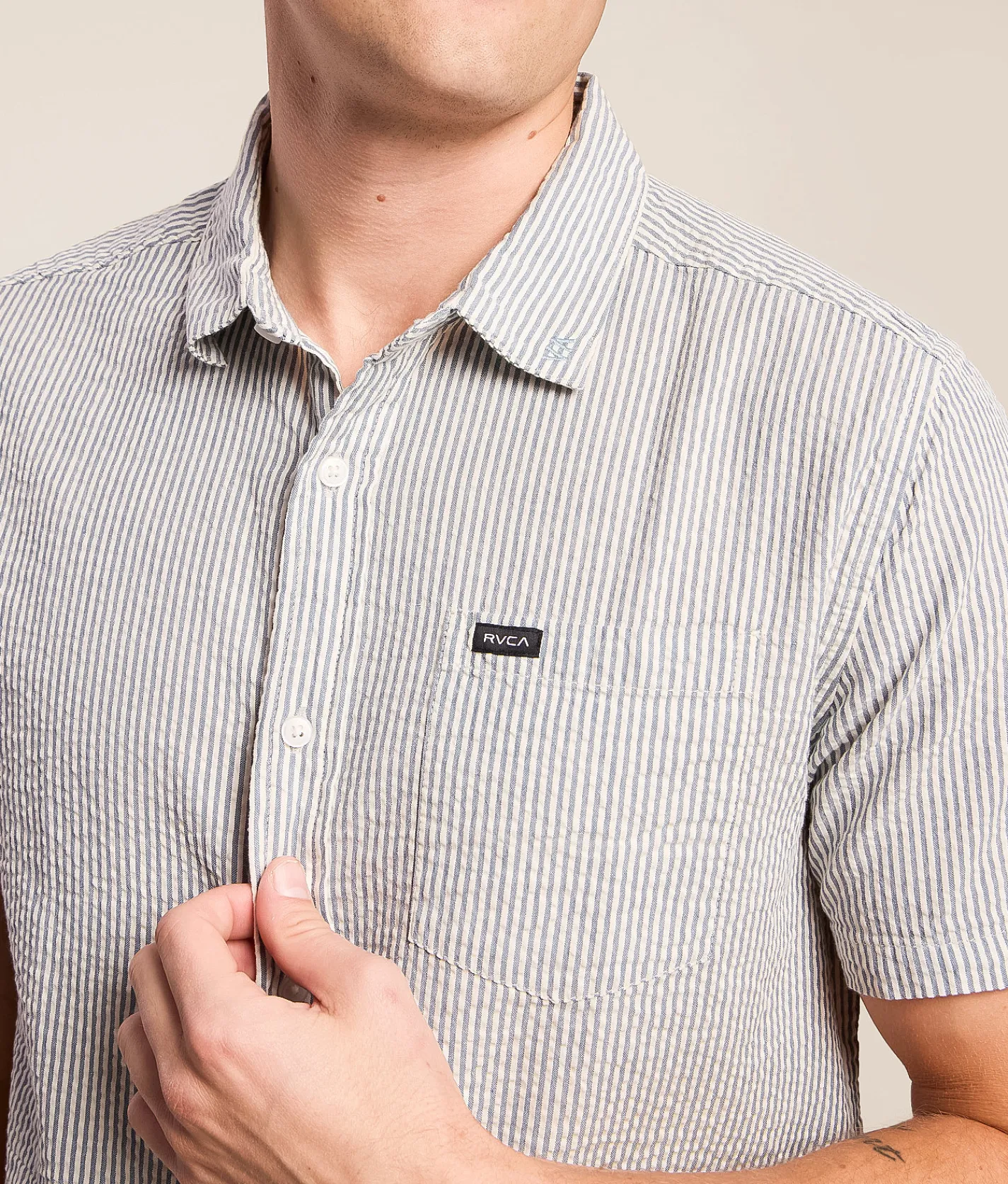 RVCA That'll Do Seersucker Shirt Vintage Navy