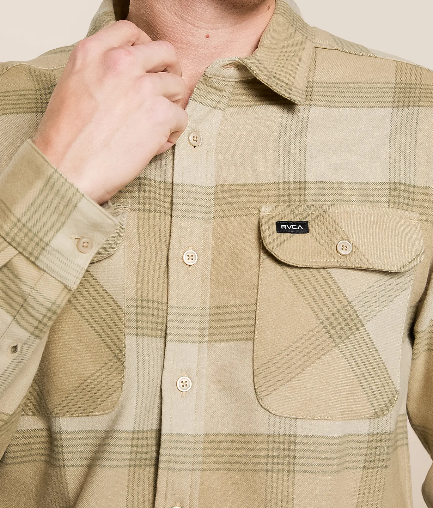 Tops | RVCA That'll Work Flannel Shirt Light Khaki