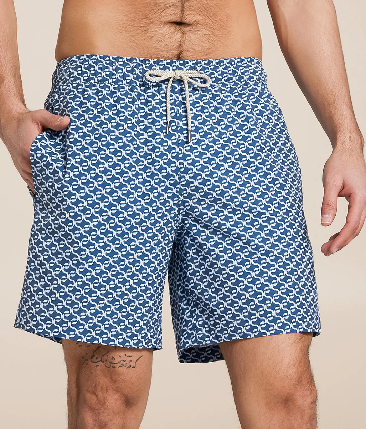 Fair Harbor The Bayberry Geo Stretch Swim Trunks Navy Clearance