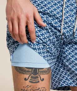 Fair Harbor The Bayberry Geo Stretch Swim Trunks Navy Clearance