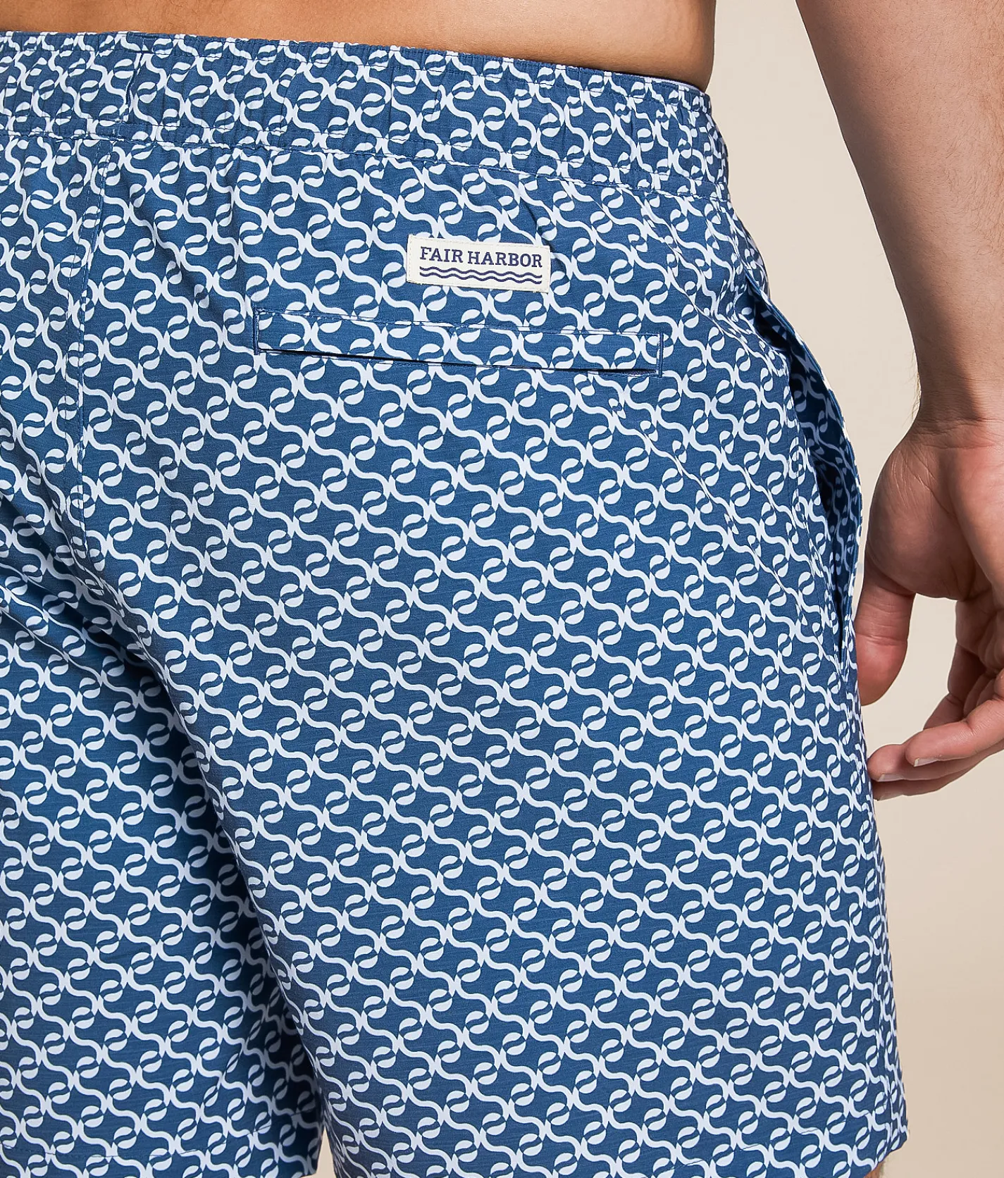 Fair Harbor The Bayberry Geo Stretch Swim Trunks Navy Clearance