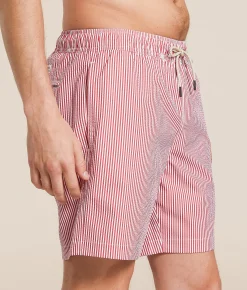 Fair Harbor The Bayberry Seersucker Swim Trunks Red Discount