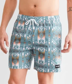 Bottoms|Swimwear | Hooey The Bigwake Stretch Swim Trunks Teal Aztec