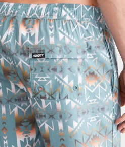 Bottoms|Swimwear | Hooey The Bigwake Stretch Swim Trunks Teal Aztec