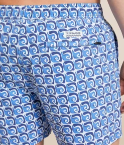 Bottoms|Swimwear | Fair Harbor The Bungalow Rolling Waves Stretch Swim Trunks Blue