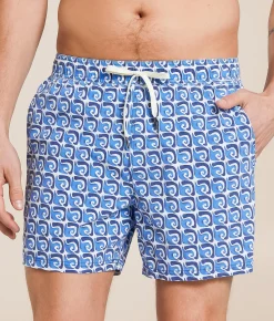 Bottoms|Swimwear | Fair Harbor The Bungalow Rolling Waves Stretch Swim Trunks Blue