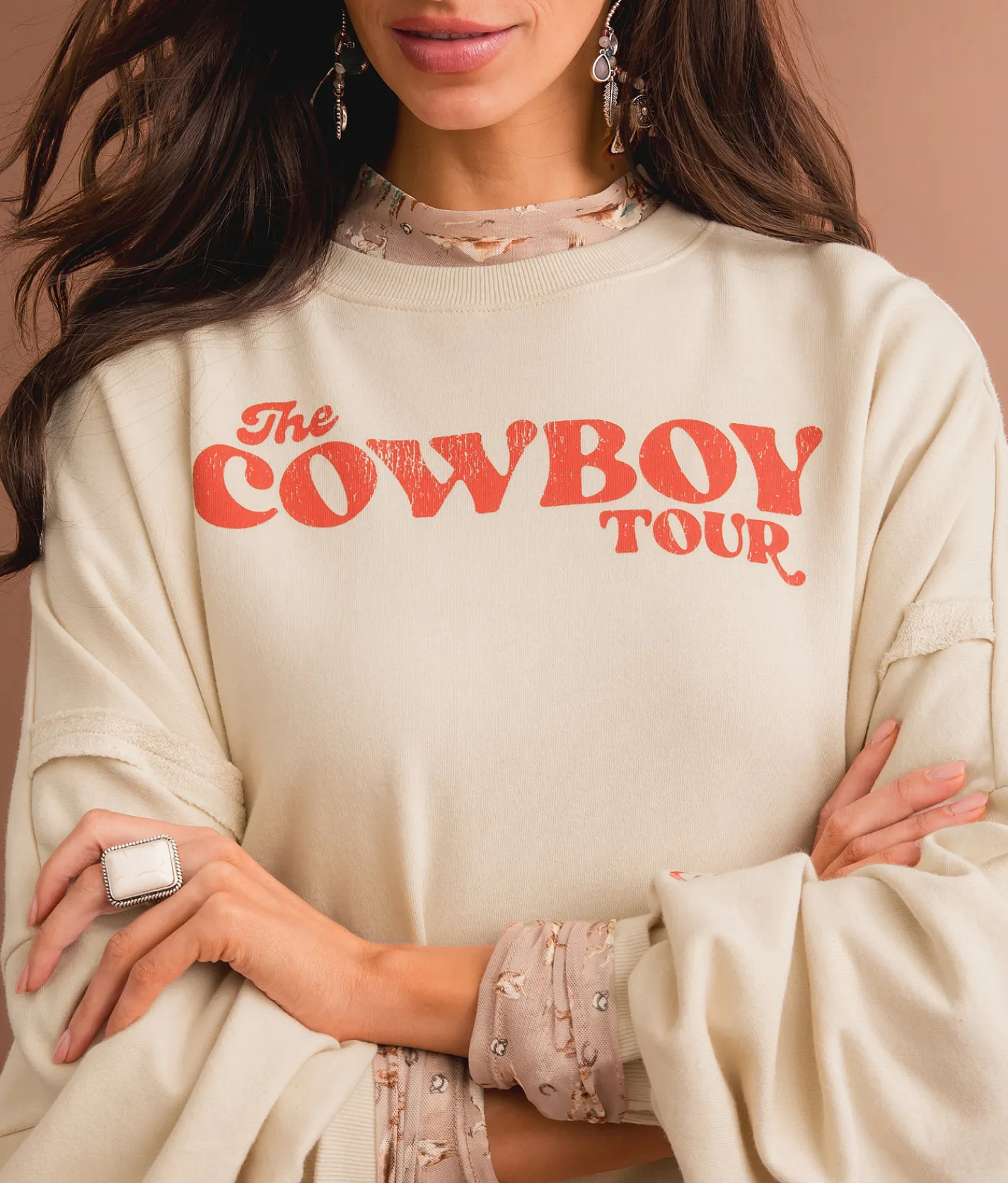 Tops | Sterling & Stitch The Cowboy Tour Oversized Pullover Birch