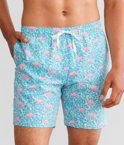 Bottoms|Swimwear | Chubbies The Domingos Are Flamingos Stretch Swim Trunks Bright Blue