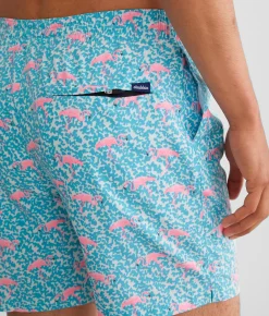 Bottoms|Swimwear | Chubbies The Domingos Are Flamingos Stretch Swim Trunks Bright Blue