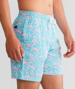 Bottoms|Swimwear | Chubbies The Domingos Are Flamingos Stretch Swim Trunks Bright Blue