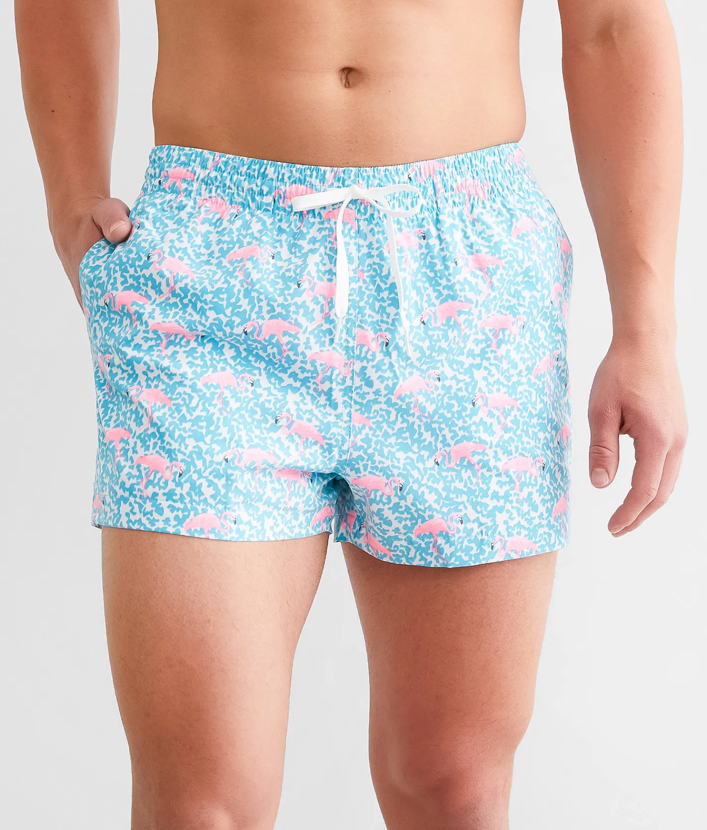 Chubbies The Domingos Are For Flamingos Stretch Swim Trunks Bright Blue Solid Clearance