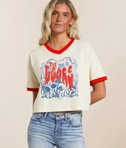 Tops | Merch Traffic The Doors Cropped Band T-Shirt White Red