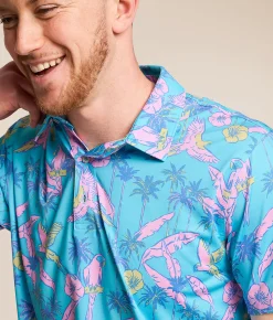 Tops|Activewear | Chubbies The Flock Party Performance Polo Turquoise