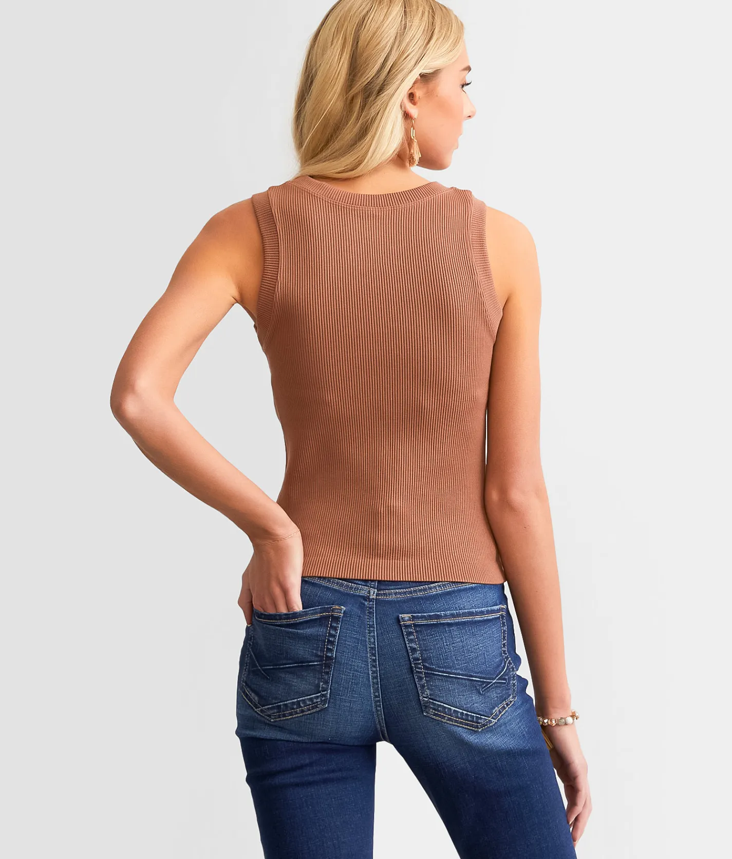Tops | BKE core The High Neck Ribbed Contour Tank Top White
