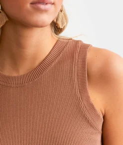 Tops | BKE core The High Neck Ribbed Contour Tank Top White