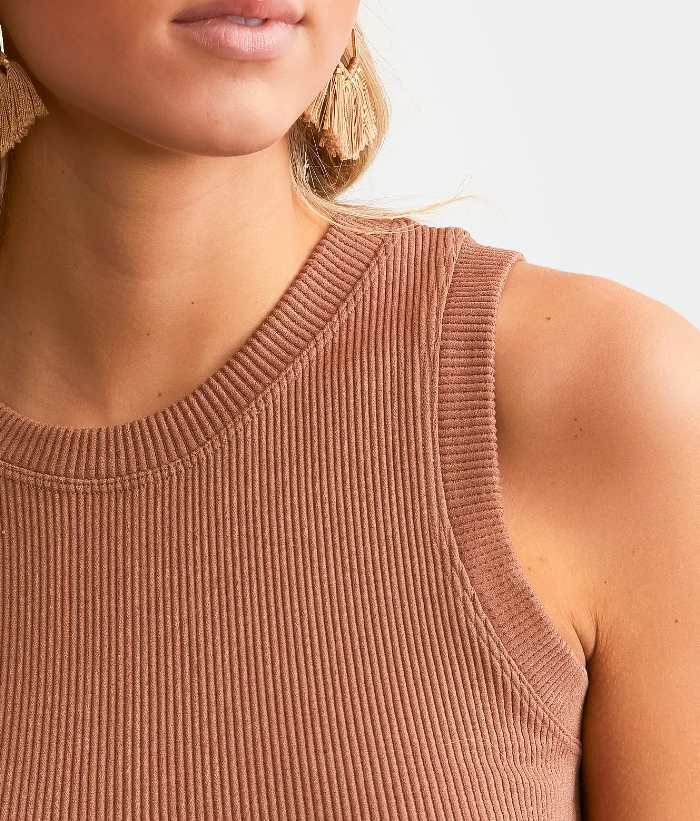 Tops | BKE core The High Neck Ribbed Contour Tank Top White