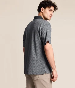 Tops | Devereux Golf The Labyrinth Performance Polo Navy Western Sky