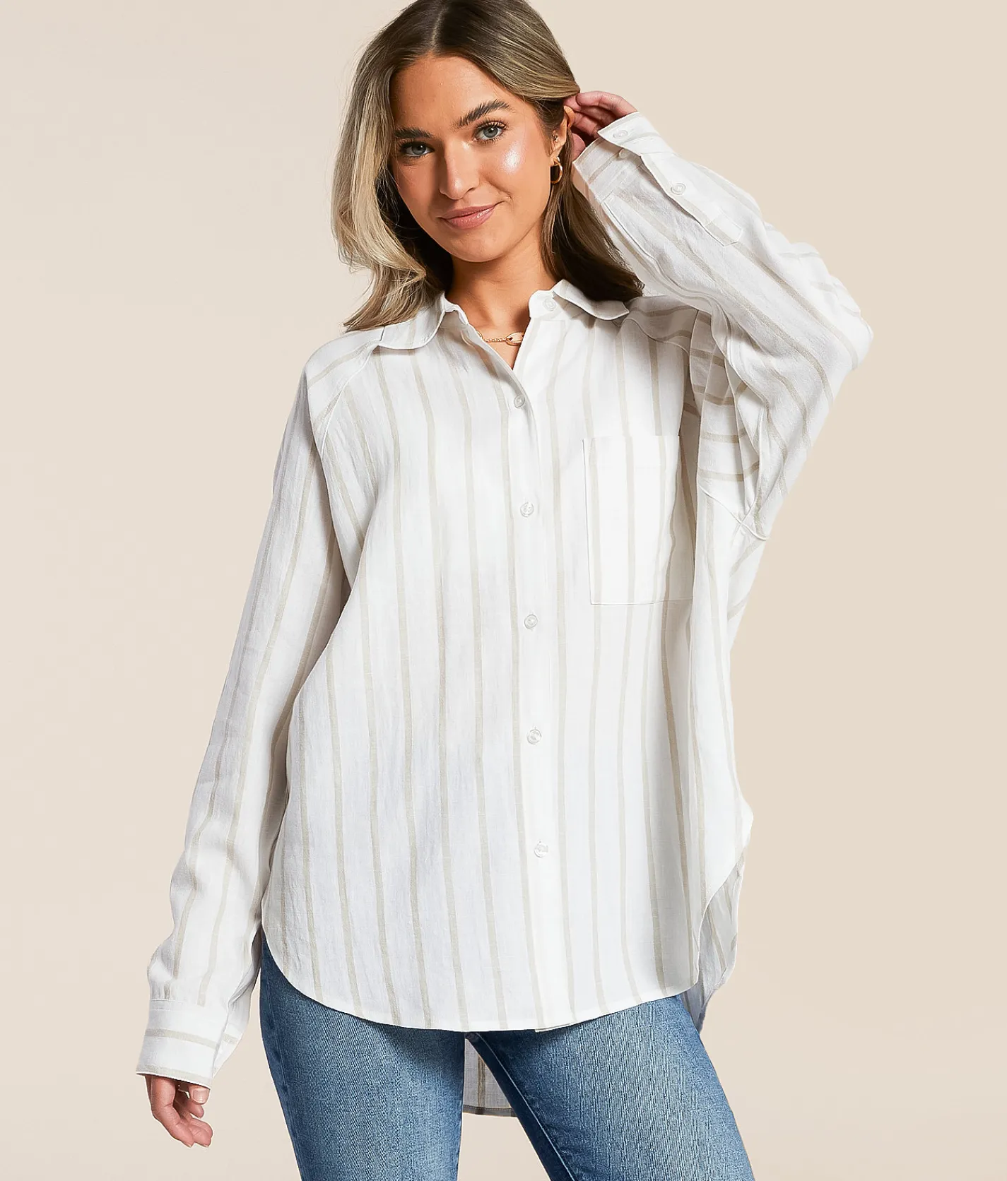 Z Supply The Perfect Line Striped Shirt Cement Clearance
