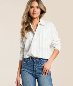 Z Supply The Perfect Line Striped Shirt Cement Clearance