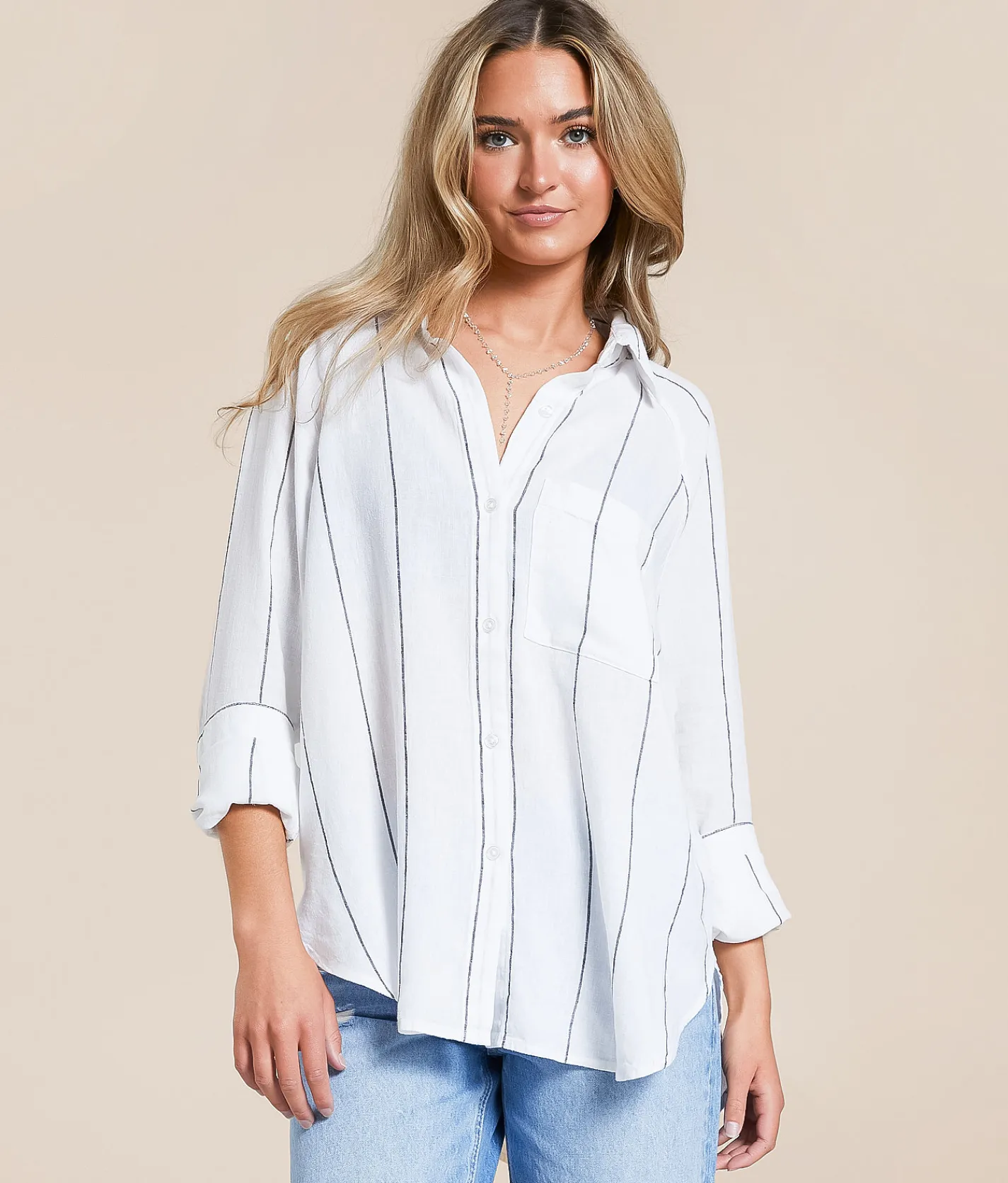 Tops | Z Supply The Perfect Line-Up Blouse Blue Light