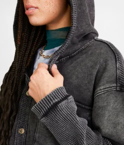 Gilded Intent Thermal Hooded Shacket Grey Black Online