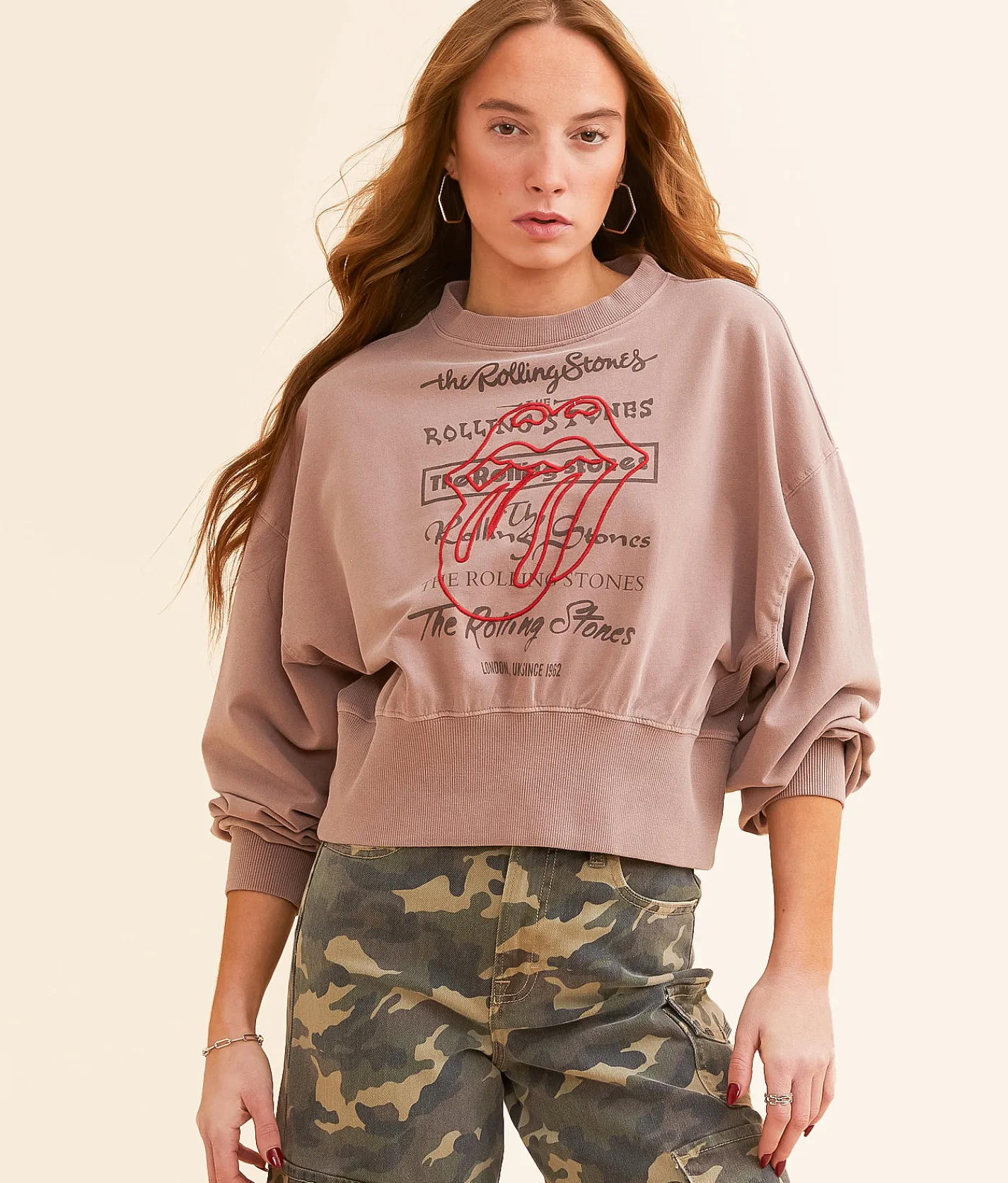Tops | Life Clothing The Rolling Stones Band Cropped Pullover Peppercorn