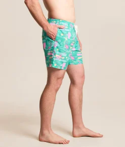 Chubbies The Single & Ready To Flamingle Stretch Swim Trunks Teal Clearance