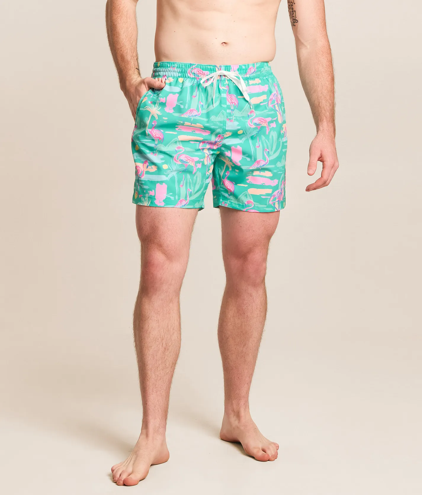 Chubbies The Single & Ready To Flamingle Stretch Swim Trunks Teal Clearance