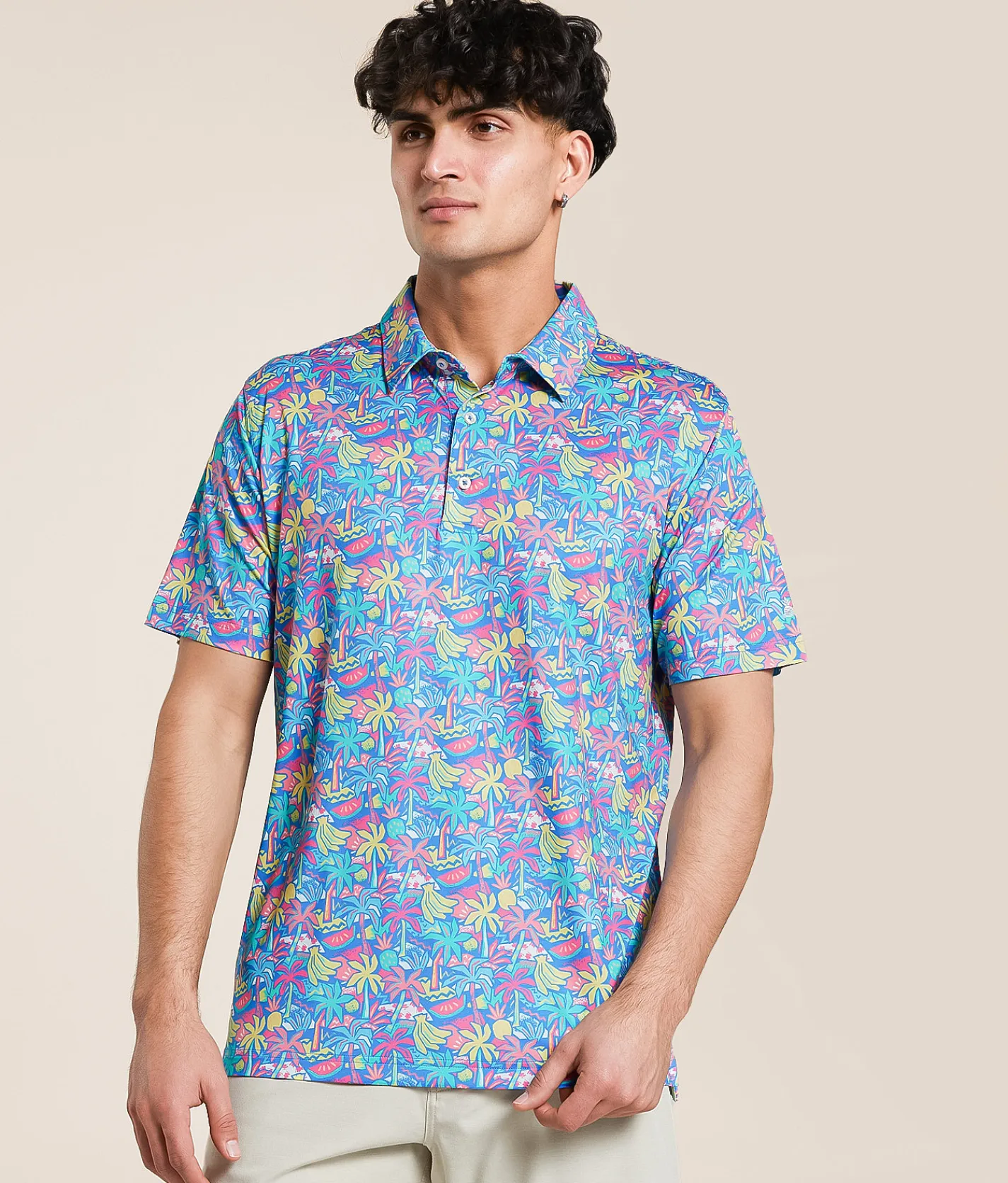 Tops | Chubbies The Tropical Bunch Performance Polo Bright Blue