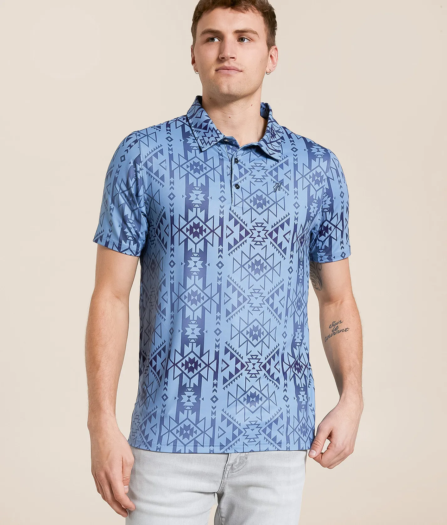 Tops|Activewear | Hooey The Weekender Cowboy Golf Performance Polo Blue Aztec