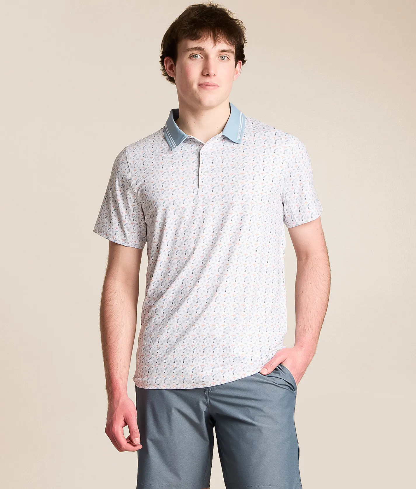 Hooey The Weekender Cowboy Golf Performance Polo White Blue Best