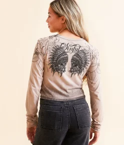 Sinful Thunder Sky Cropped T-Shirt Mocha Meringue New