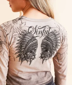 Sinful Thunder Sky Cropped T-Shirt Mocha Meringue New