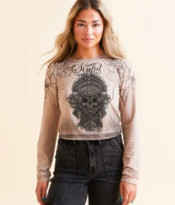 Sinful Thunder Sky Cropped T-Shirt Mocha Meringue New