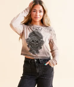 Sinful Thunder Sky Cropped T-Shirt Mocha Meringue New
