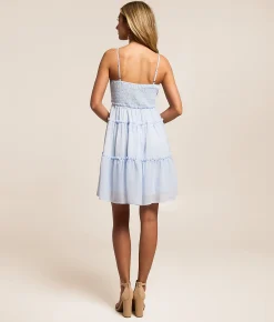 Willow & Root Tiered Chiffon Ruffle Dress Cerulean Sale