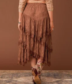 Gimmicks Tiered Eyelash Lace Midi Skirt Nutmeg Online