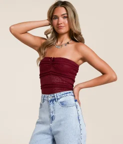 Tops | Willow & Root Tie Lace Tube Top Red
