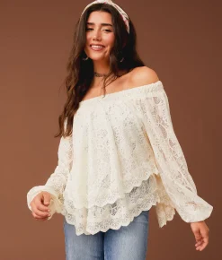 Gimmicks Tiered Lace 4-Way Top Cream Clearance