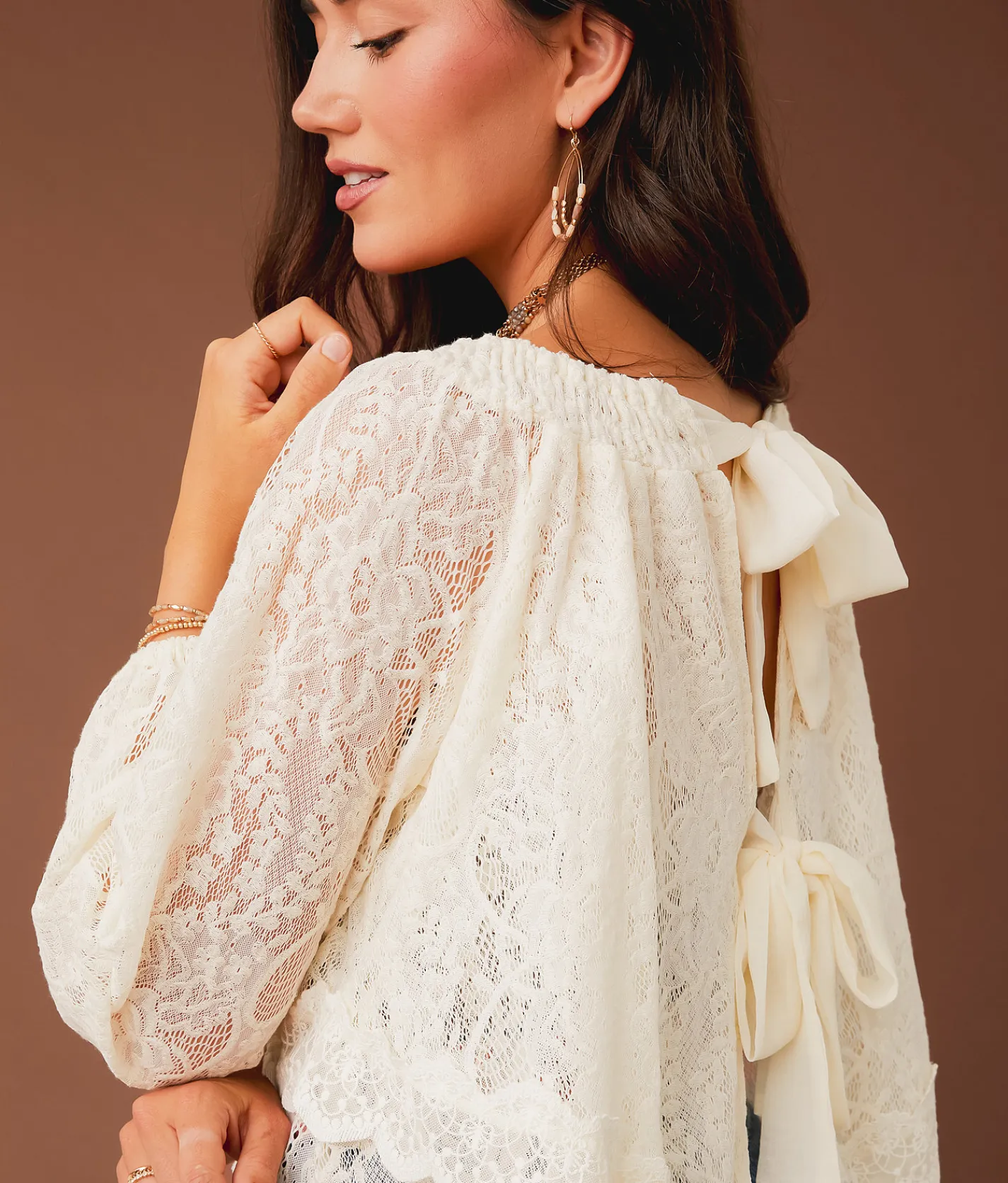 Gimmicks Tiered Lace 4-Way Top Cream Clearance