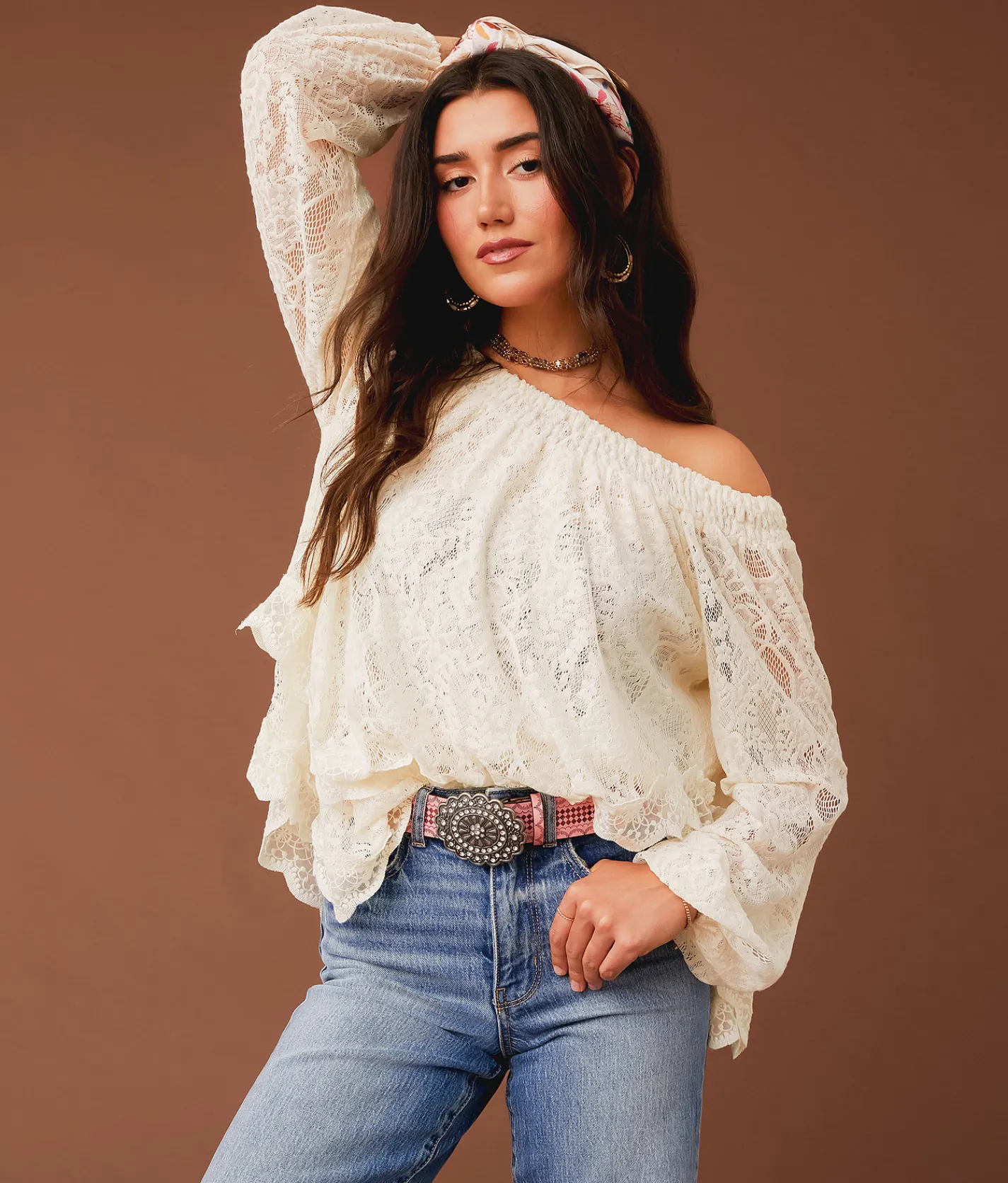 Gimmicks Tiered Lace 4-Way Top Cream Clearance