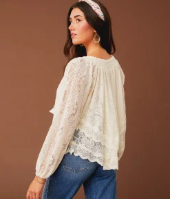 Gimmicks Tiered Lace 4-Way Top Cream Clearance