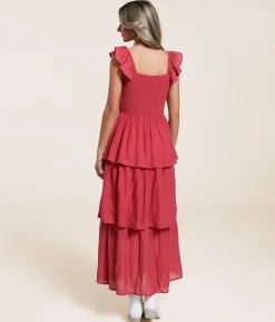 Willow & Root Tiered Midi Dress Holly Berry Sale