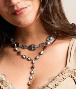 Sterling & Stitch Tiered Stone Necklace Assorted Sale