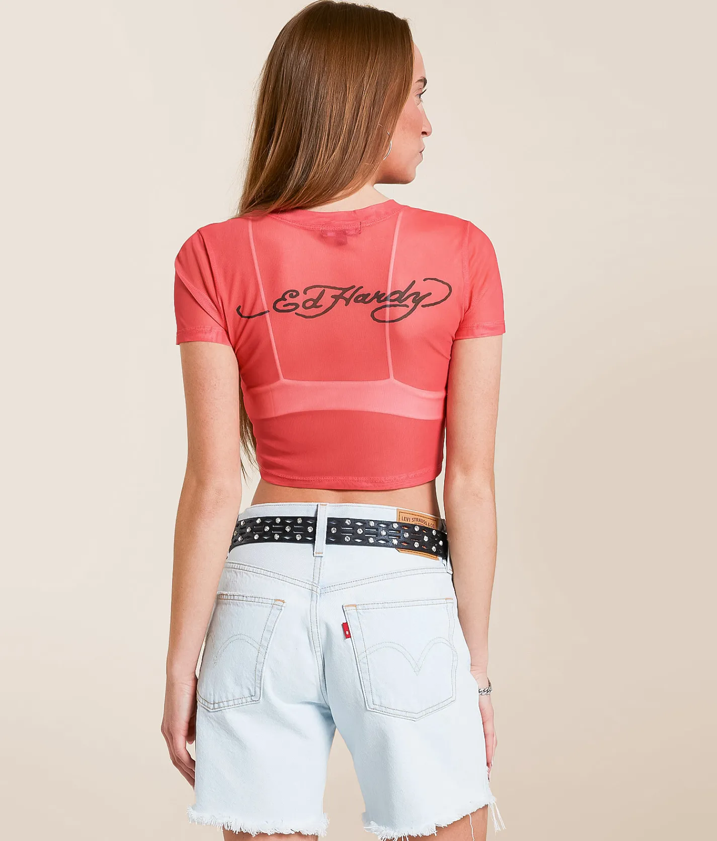 Tops | Ed Hardy Tiger Head Power Cropped Baby T-Shirt Sorbet