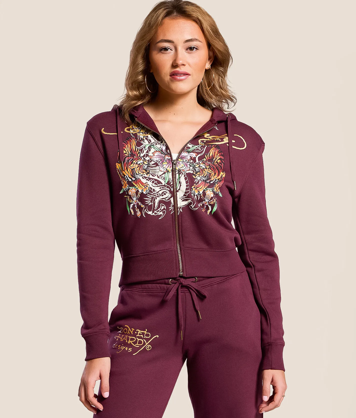 Tops | Ed Hardy Tigers Boxy Hoodie Fig