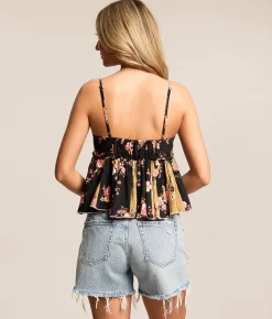 Free People Tillle Floral Tank Top Black Combo New