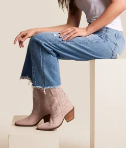 Dingo Tiny Pony Leather Western Ankle Boot Pink Clearance
