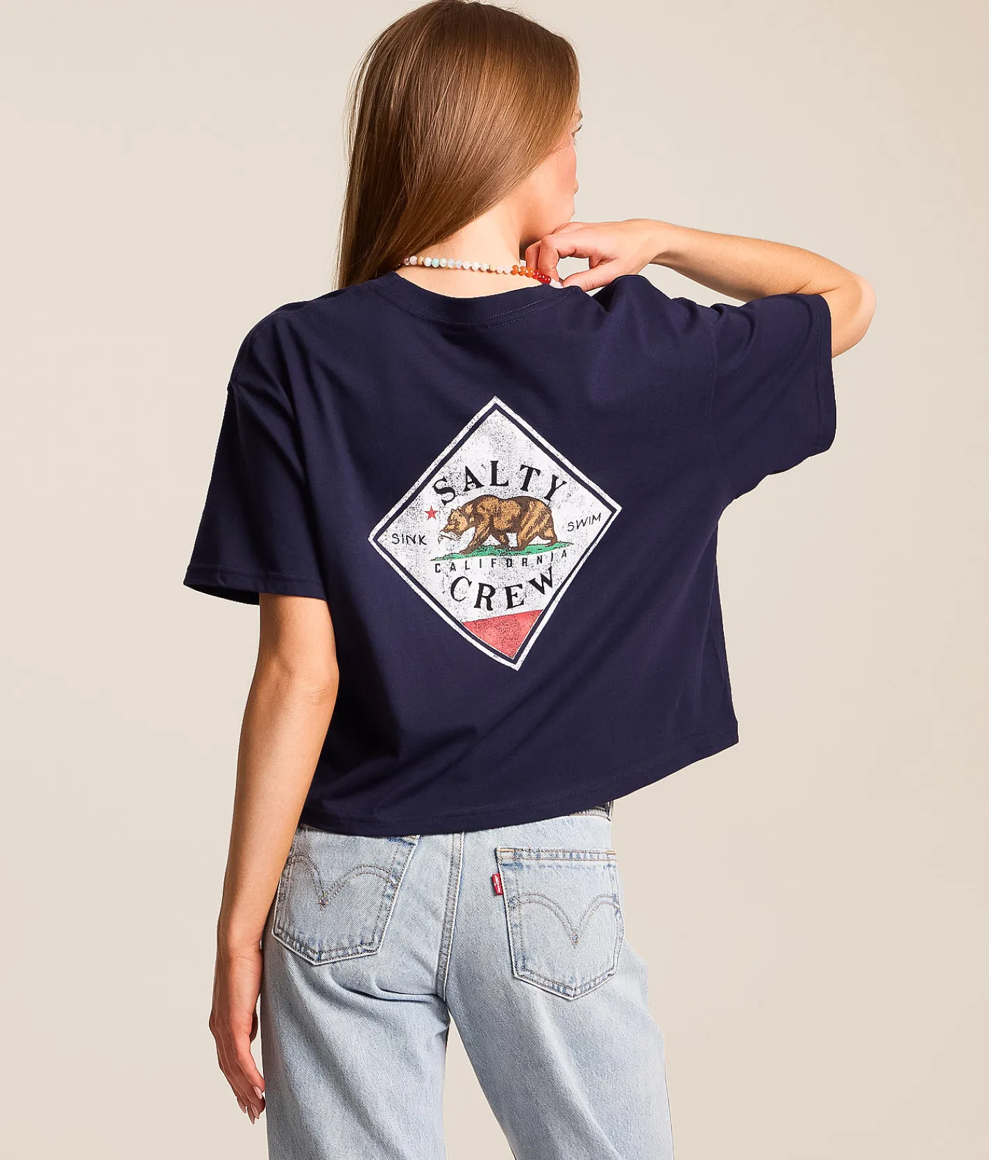 Tops | Salty Crew Tippet Cropped T-Shirt Bright Navy